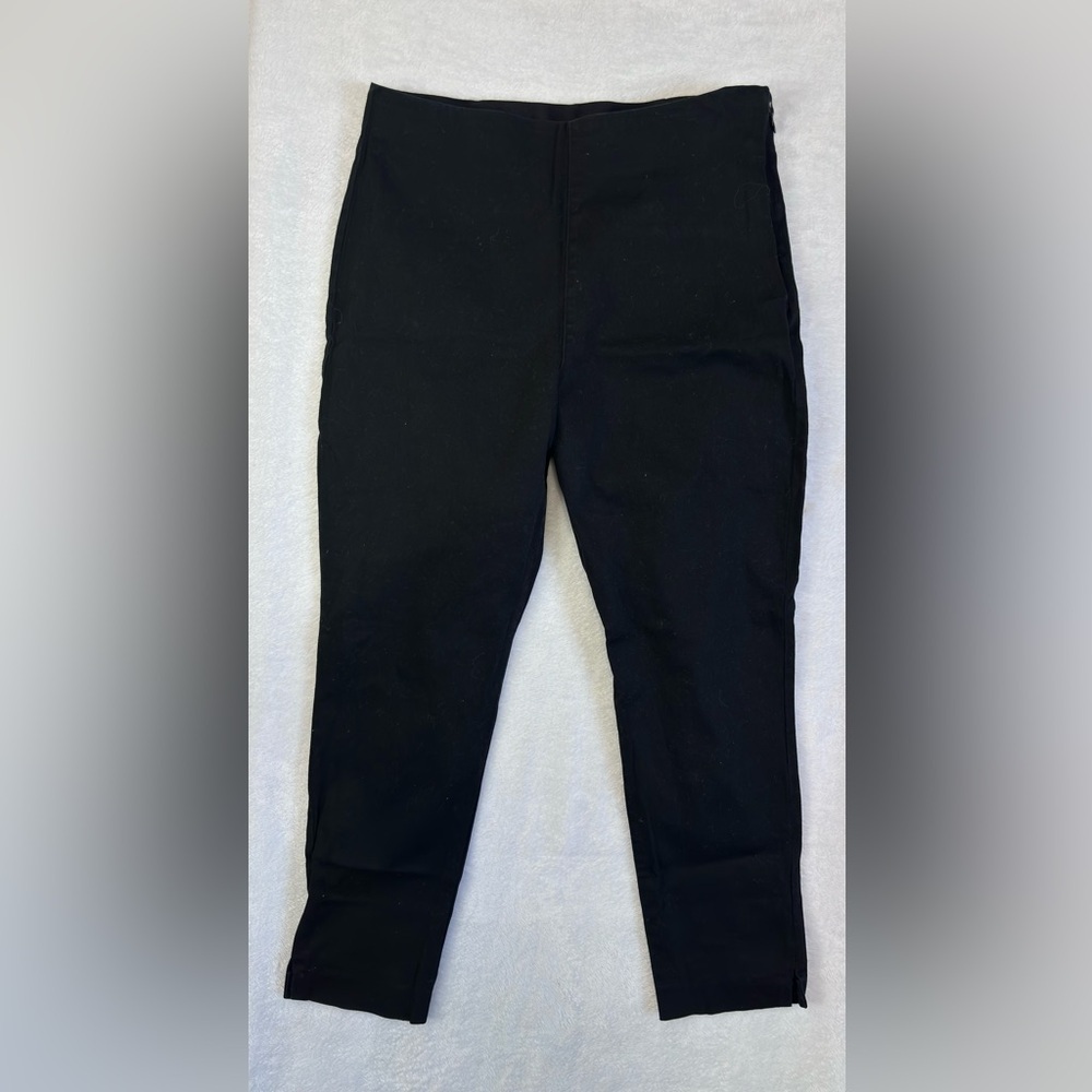 Black Pull On Ankle Pants High Waist Career Casual Stretch Size 12